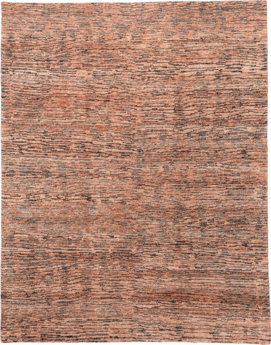 8' x 10' one-of-a-kind handmade vintage Tribeca large size rug. Color palette: terra cotta, charcoal, rose, taupe, camel