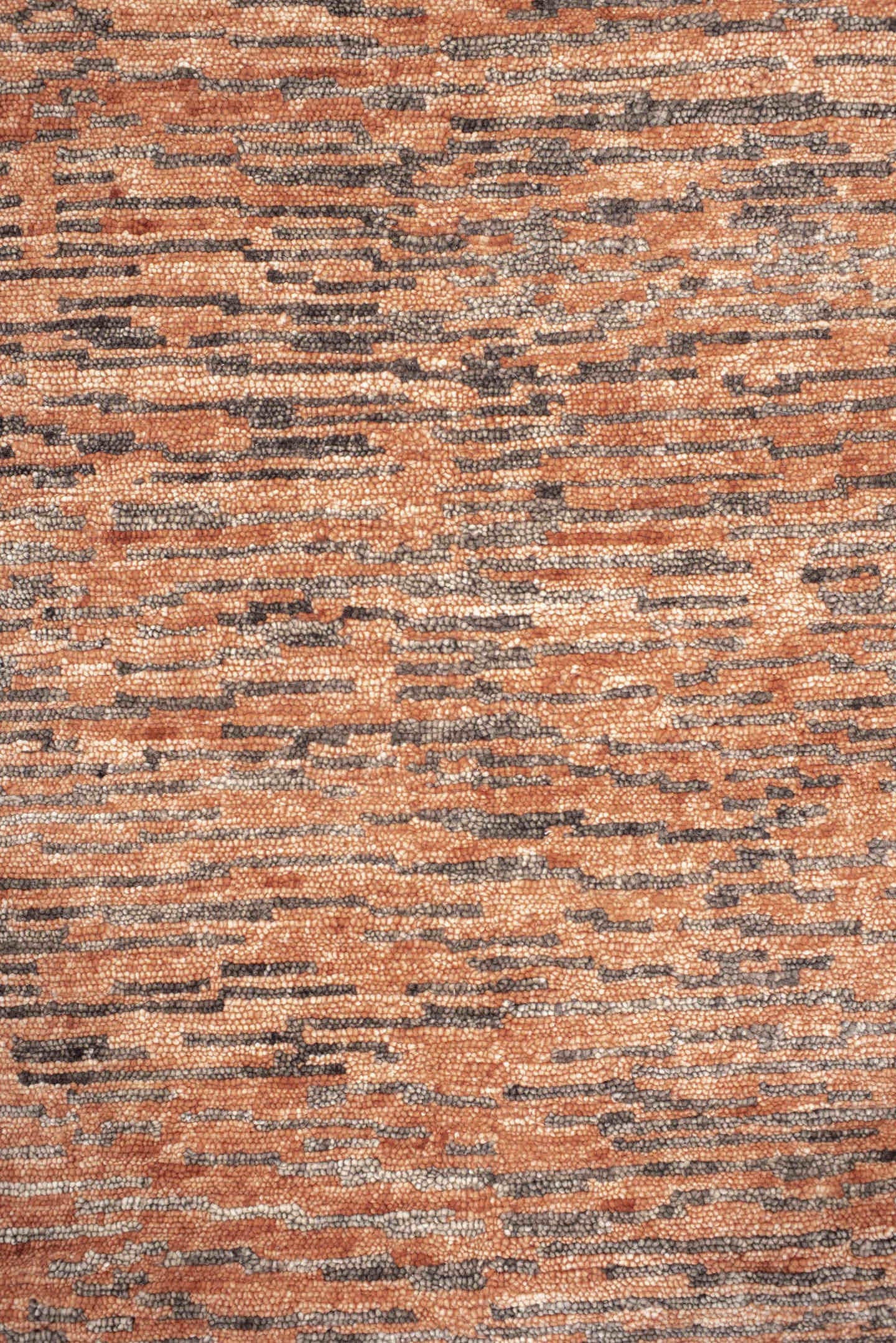 8' x 10' one-of-a-kind handmade vintage Tribeca large size rug. Color palette: terra cotta, charcoal, rose, taupe, camel