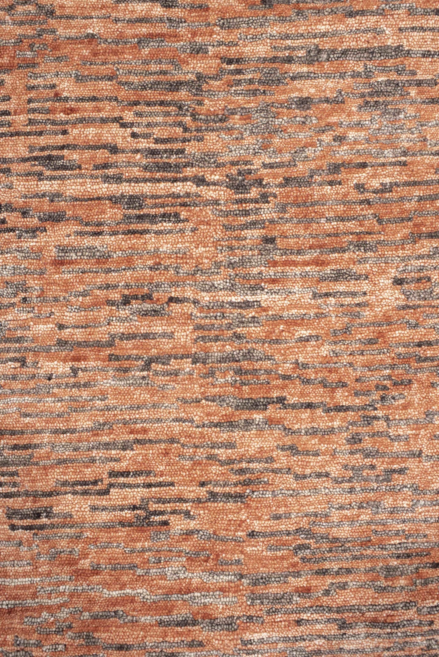 8' x 10' one-of-a-kind handmade vintage Tribeca large size rug. Color palette: terra cotta, charcoal, rose, taupe, camel