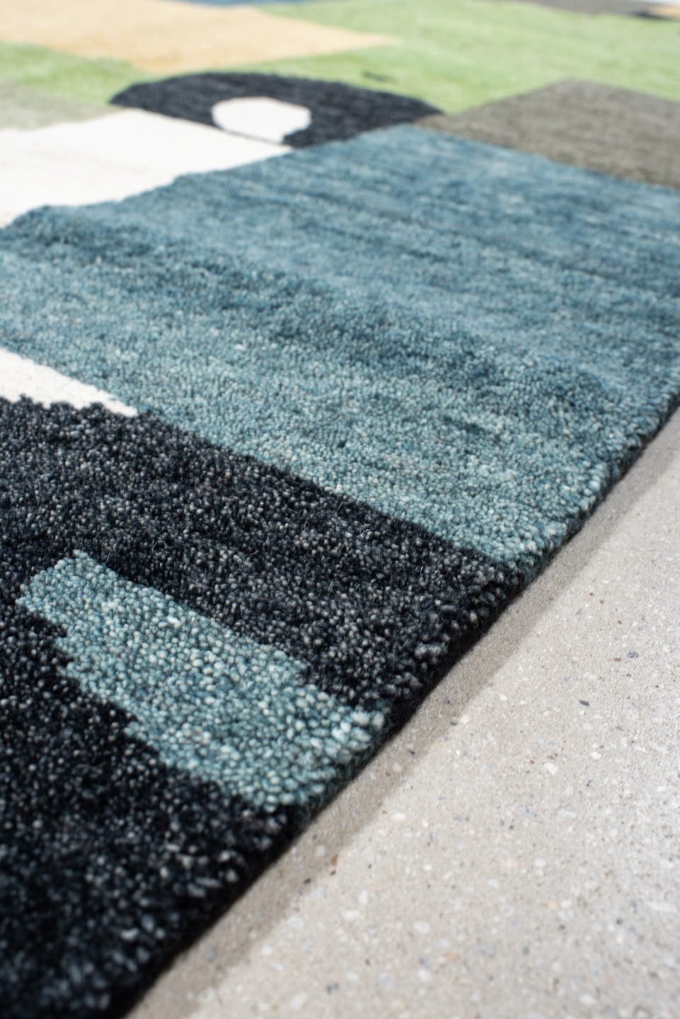 8' x 10' one-of-a-kind handmade vintage  large size rug. Color palette: sage, gold, teal, ivory, charcoal, slate, green