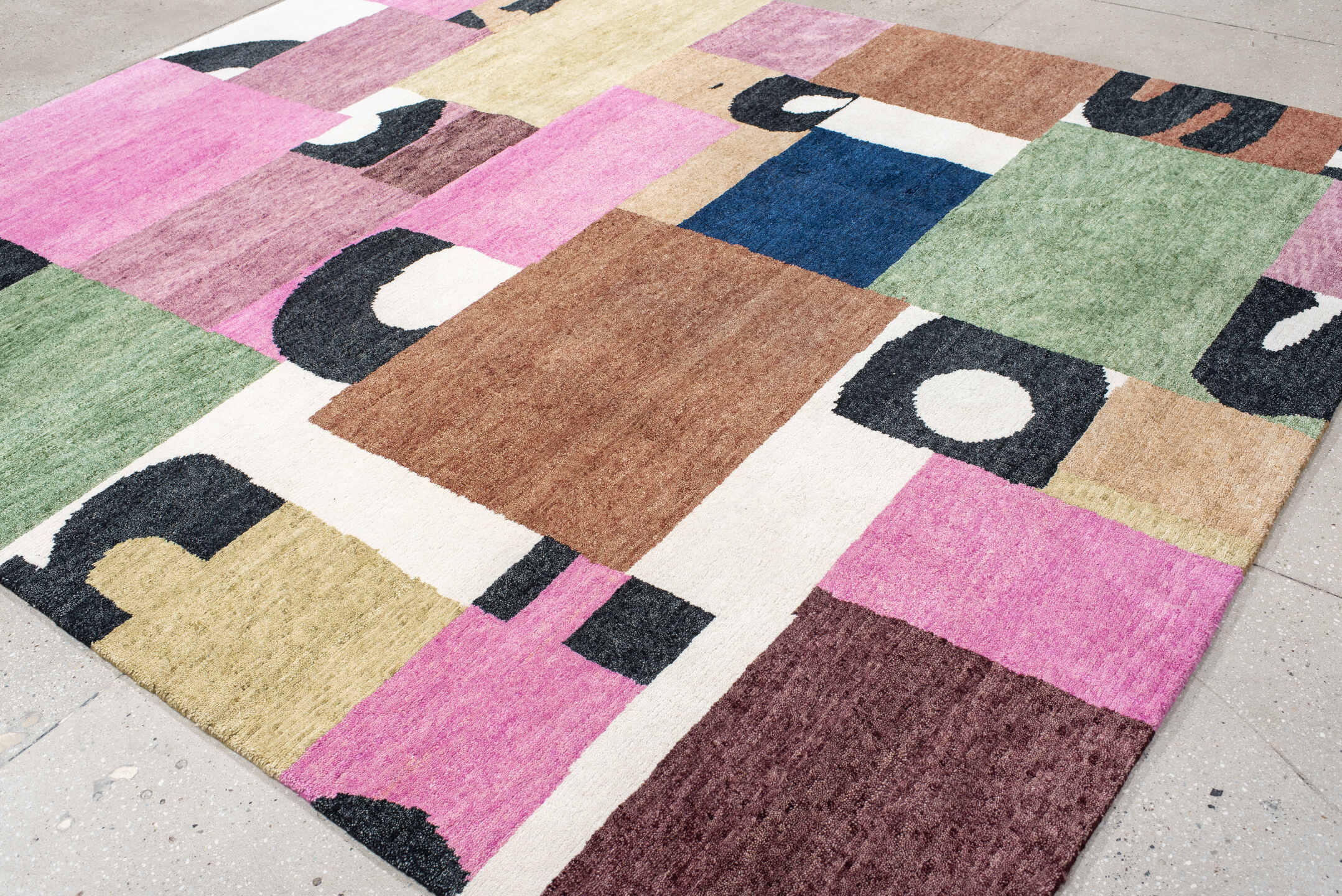 8' x 10' one-of-a-kind handmade vintage Tribeca large size rug. Color palette: pink, ivory, charcoal, sage, mauve, camel