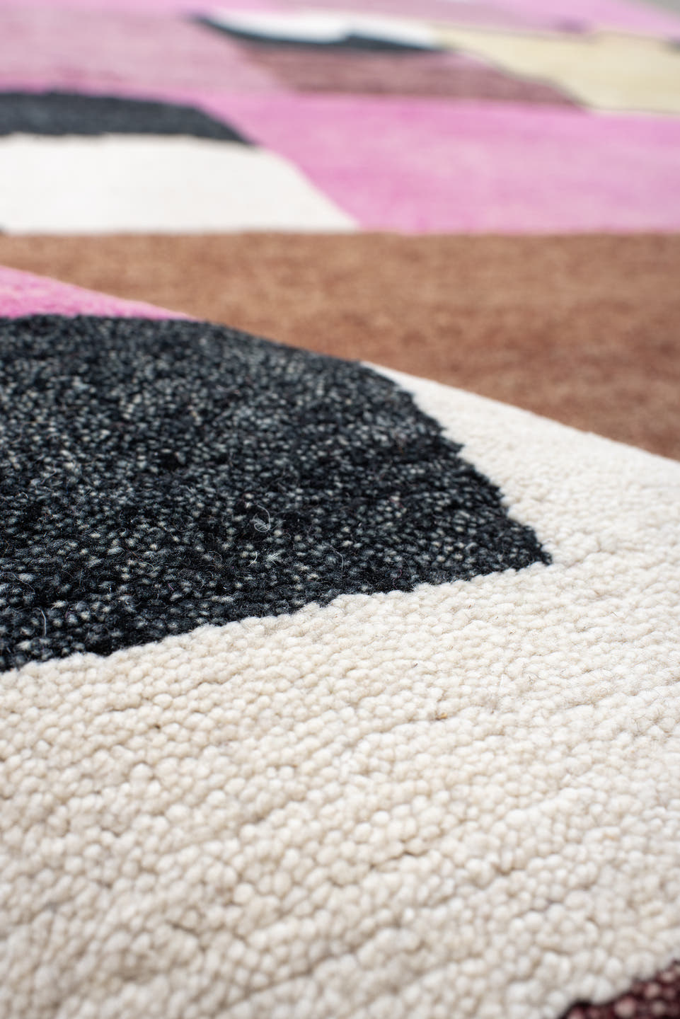 8' x 10' one-of-a-kind handmade vintage Tribeca large size rug. Color palette: pink, ivory, charcoal, sage, mauve, camel