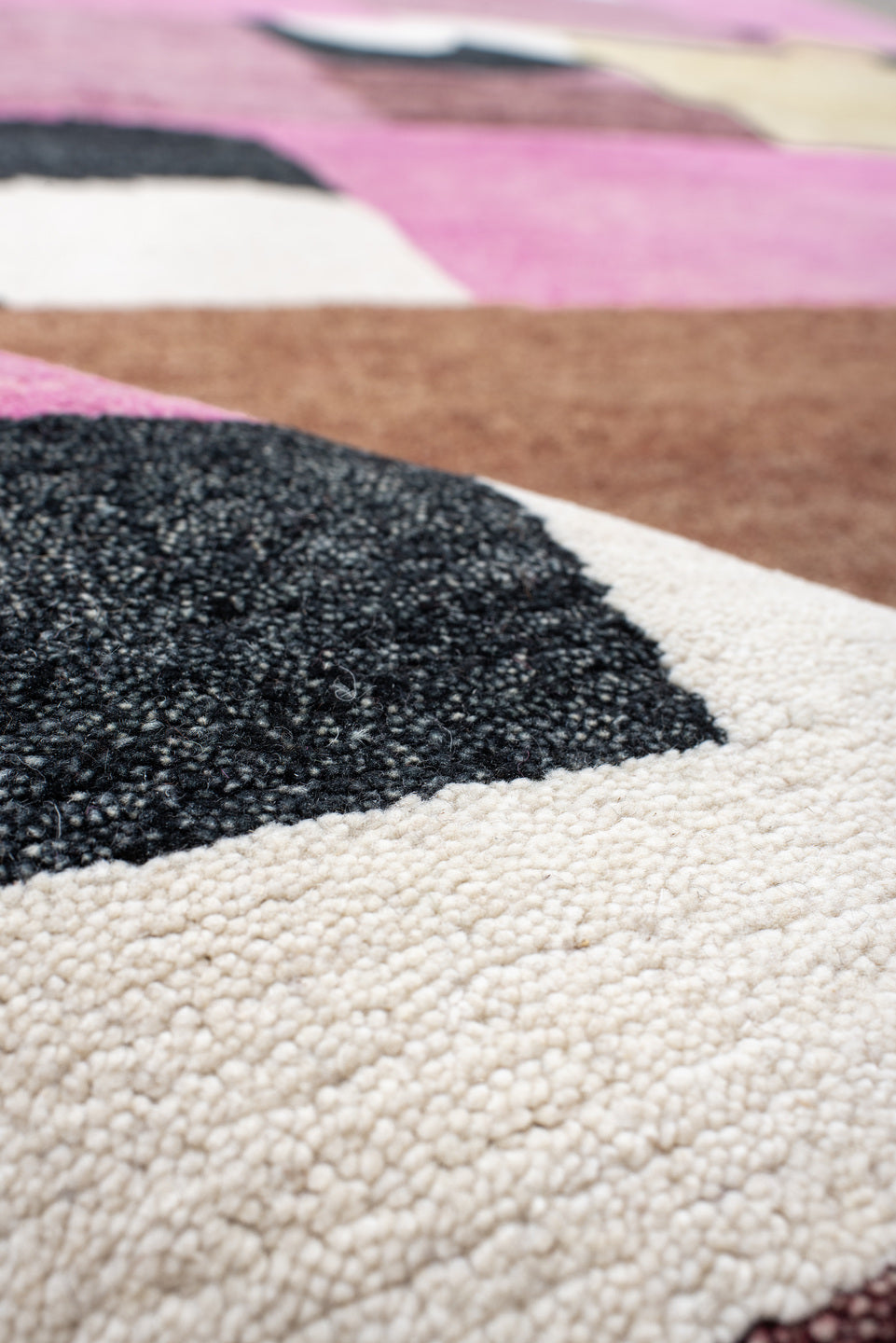 8' x 10' one-of-a-kind handmade vintage Tribeca large size rug. Color palette: pink, ivory, charcoal, sage, mauve, camel