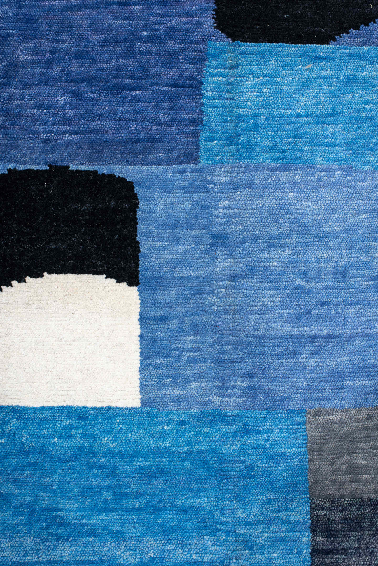8' x 10' one-of-a-kind handmade vintage Tribeca large size rug. Color palette: blue, gray, ivory, navy, black, sky_blue