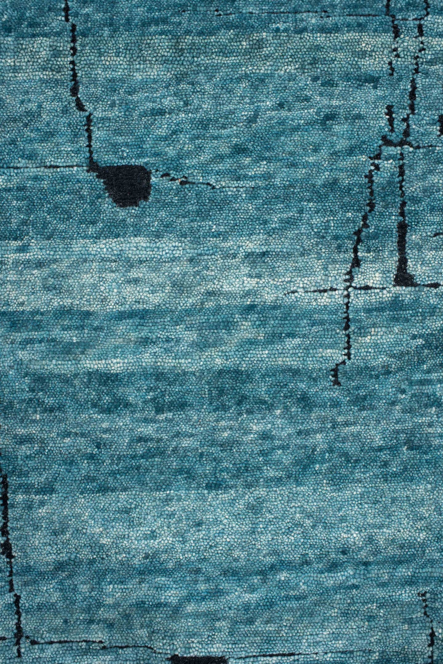8' x 10' one-of-a-kind handmade vintage Tribeca large size rug. Color palette: teal, charcoal, aqua, gray, black