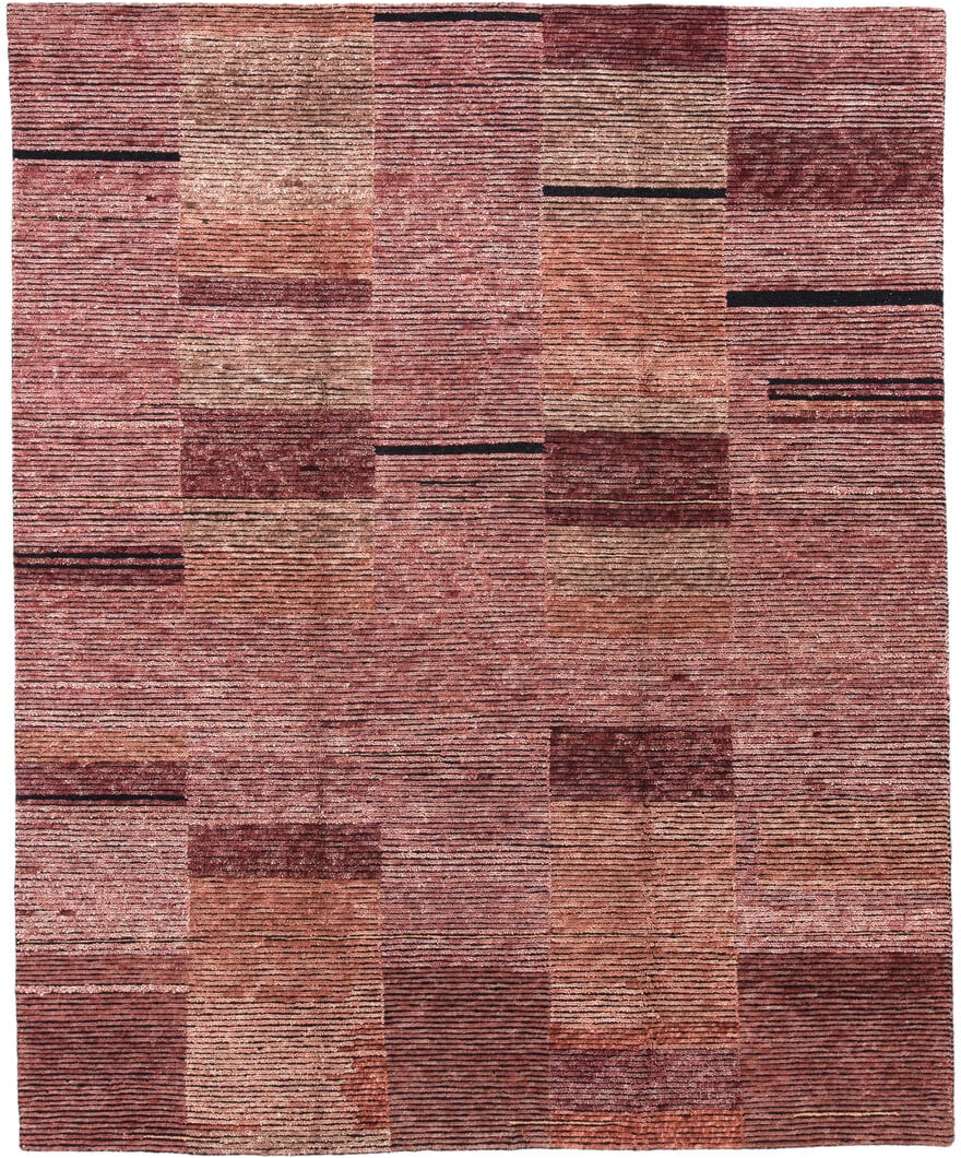 8' x 10' one-of-a-kind handmade vintage Tribeca large size rug. Color palette: rose, rust, burgundy, terra cotta, blush