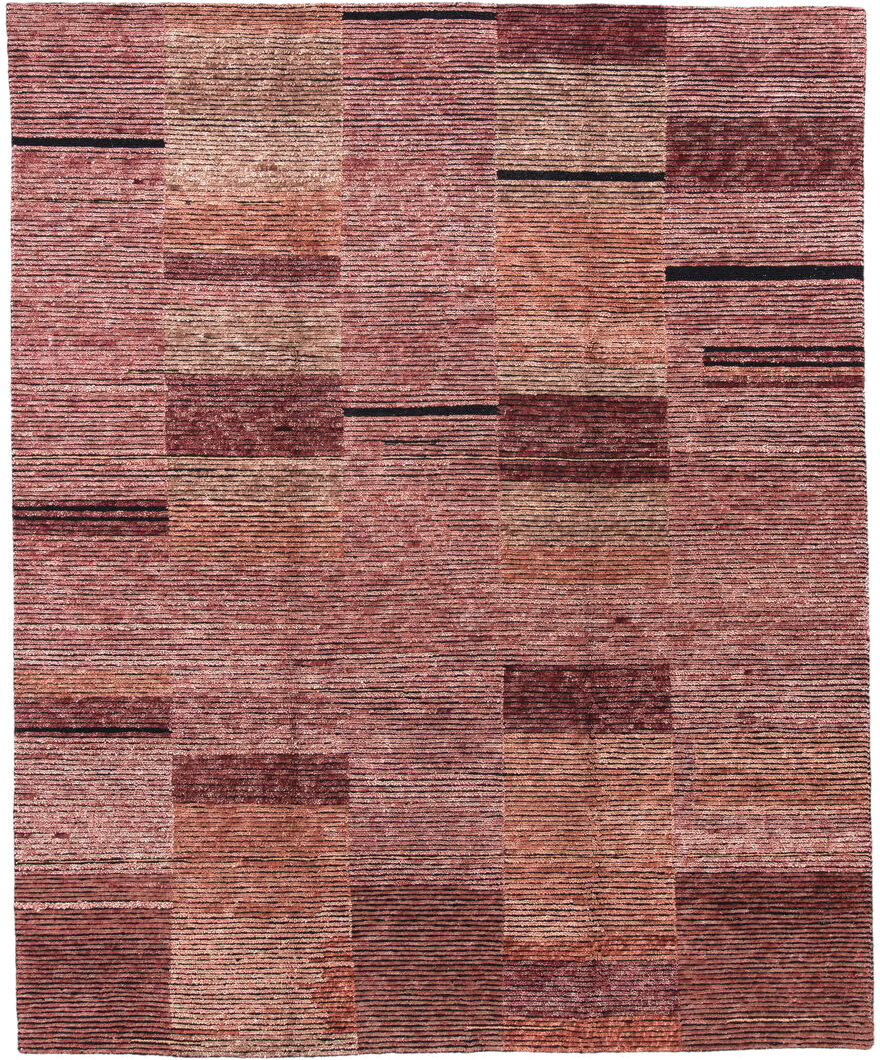 8' x 10' one-of-a-kind handmade vintage Tribeca large size rug. Color palette: rose, rust, burgundy, terra cotta, blush