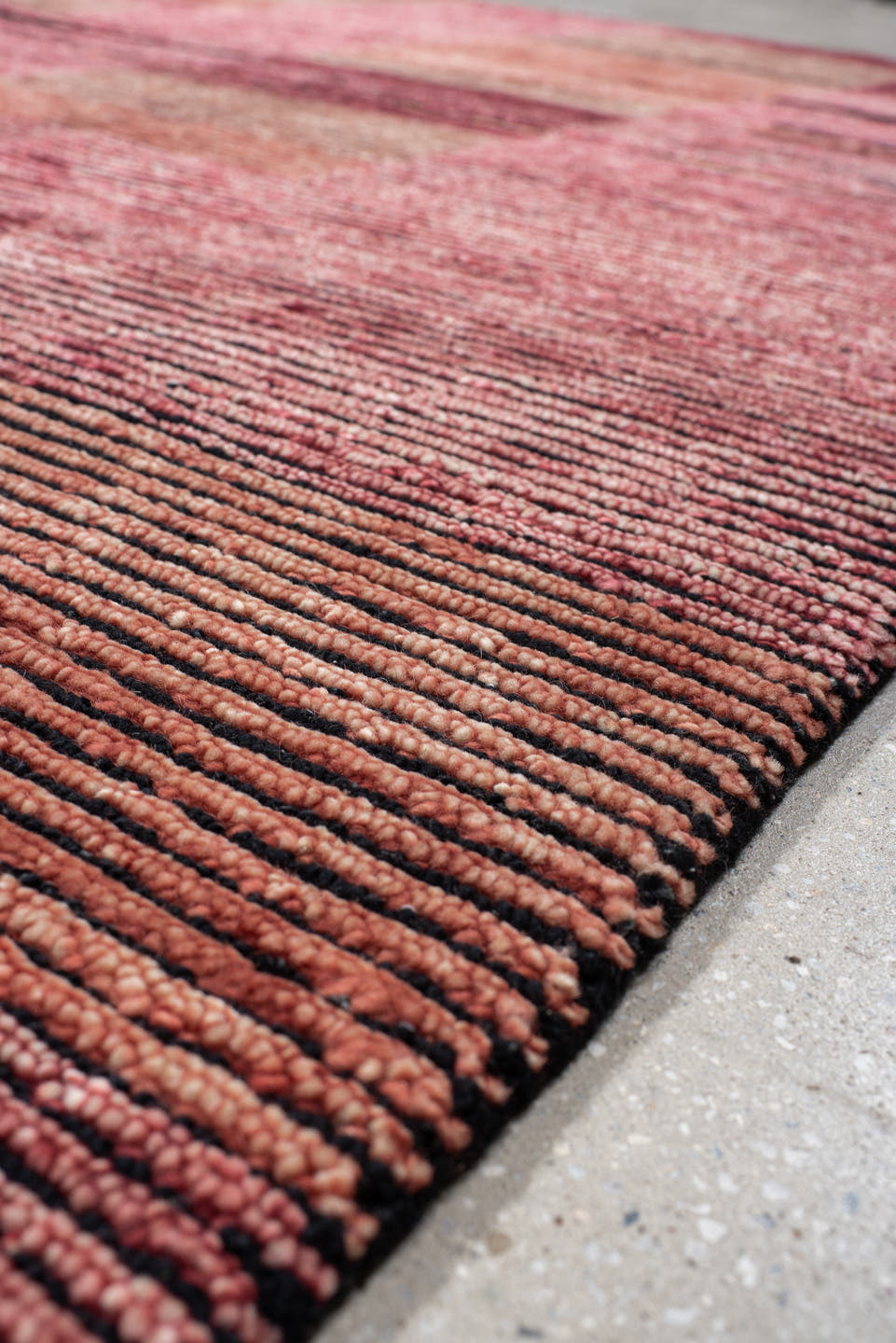 8' x 10' one-of-a-kind handmade vintage Tribeca large size rug. Color palette: rose, rust, burgundy, terra cotta, blush