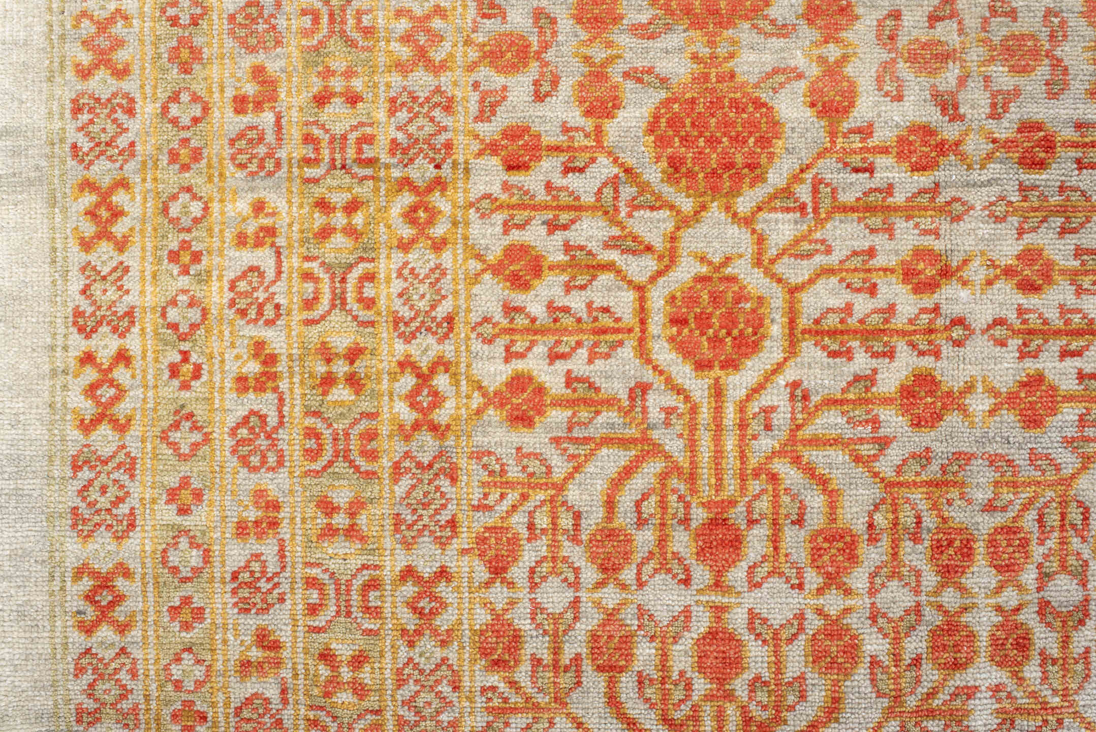 7' x 9' one-of-a-kind handmade vintage Tribeca large size rug. Color palette: ivory, terra cotta, sage, camel, rust