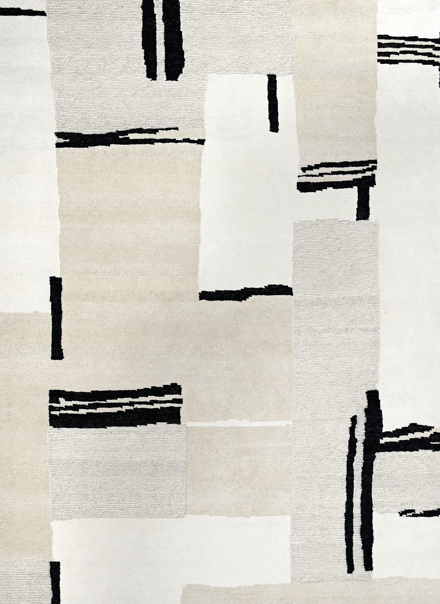 9' x 11' one-of-a-kind handmade vintage  large size rug. Color palette: ivory, cream, black, taupe, beige, gray