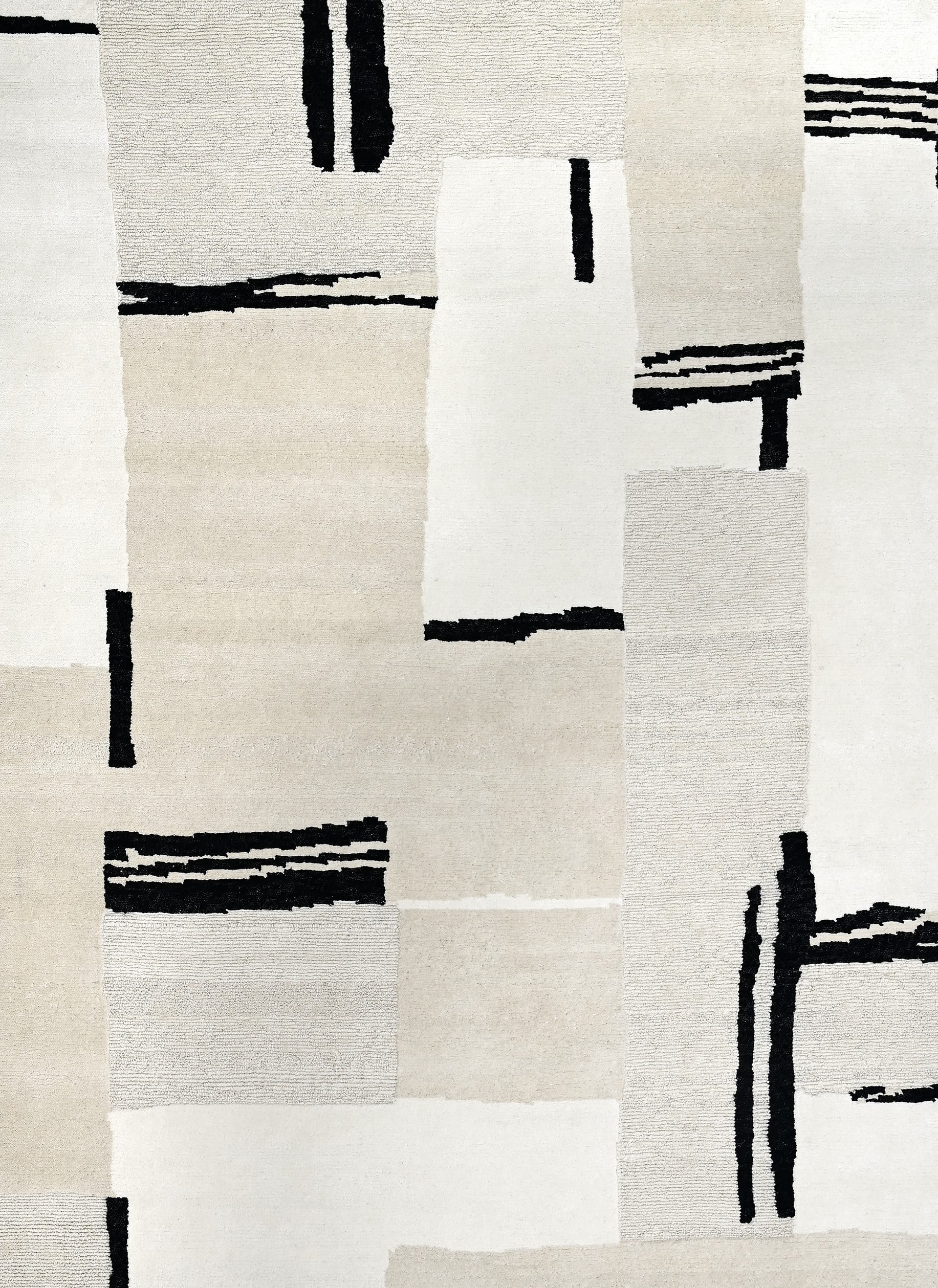 9' x 11' one-of-a-kind handmade vintage  large size rug. Color palette: ivory, cream, black, taupe, beige, gray