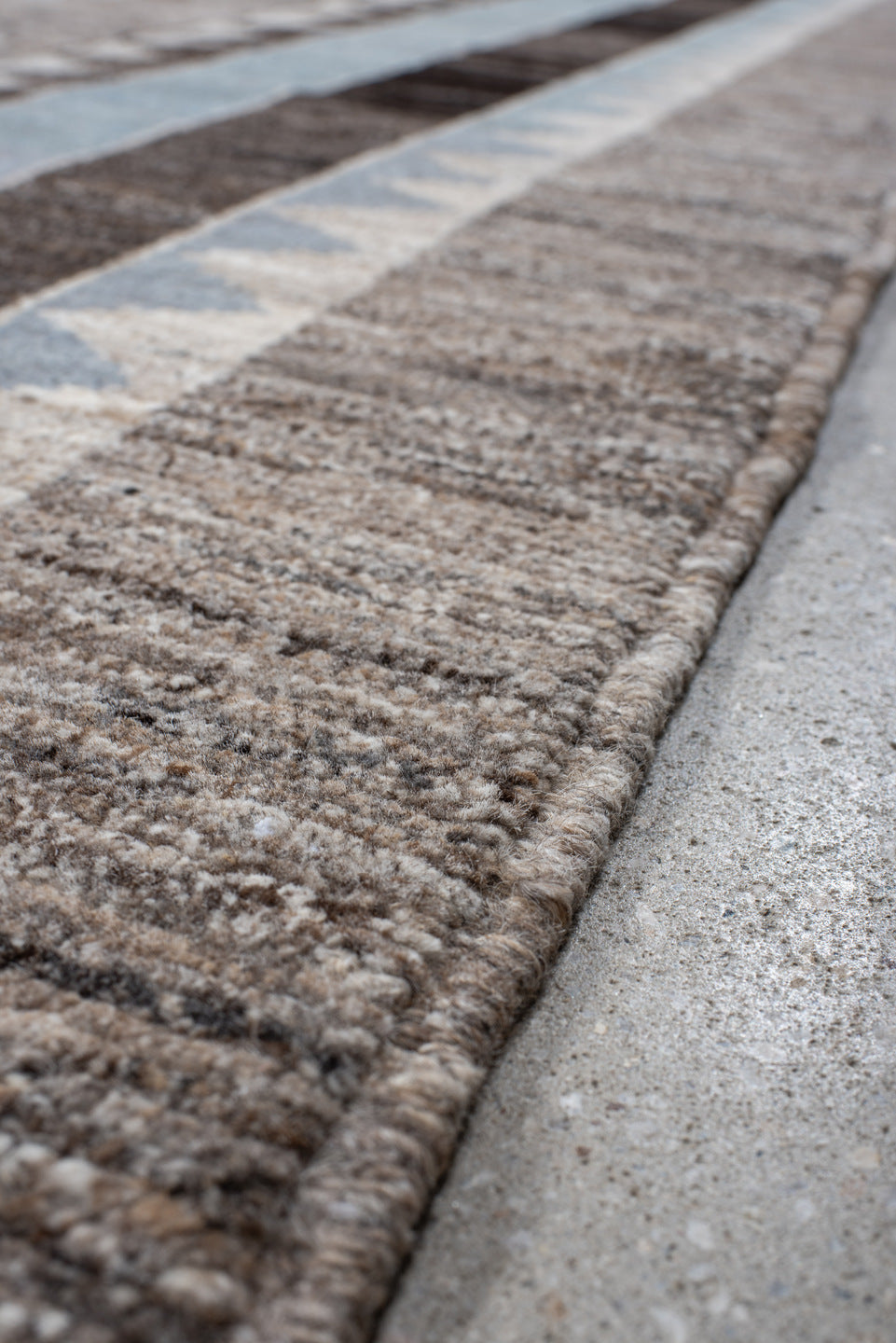 9' x 11' one-of-a-kind handmade vintage Kars large size rug. Color palette: taupe, gray, ivory, charcoal, pale aqua, beige