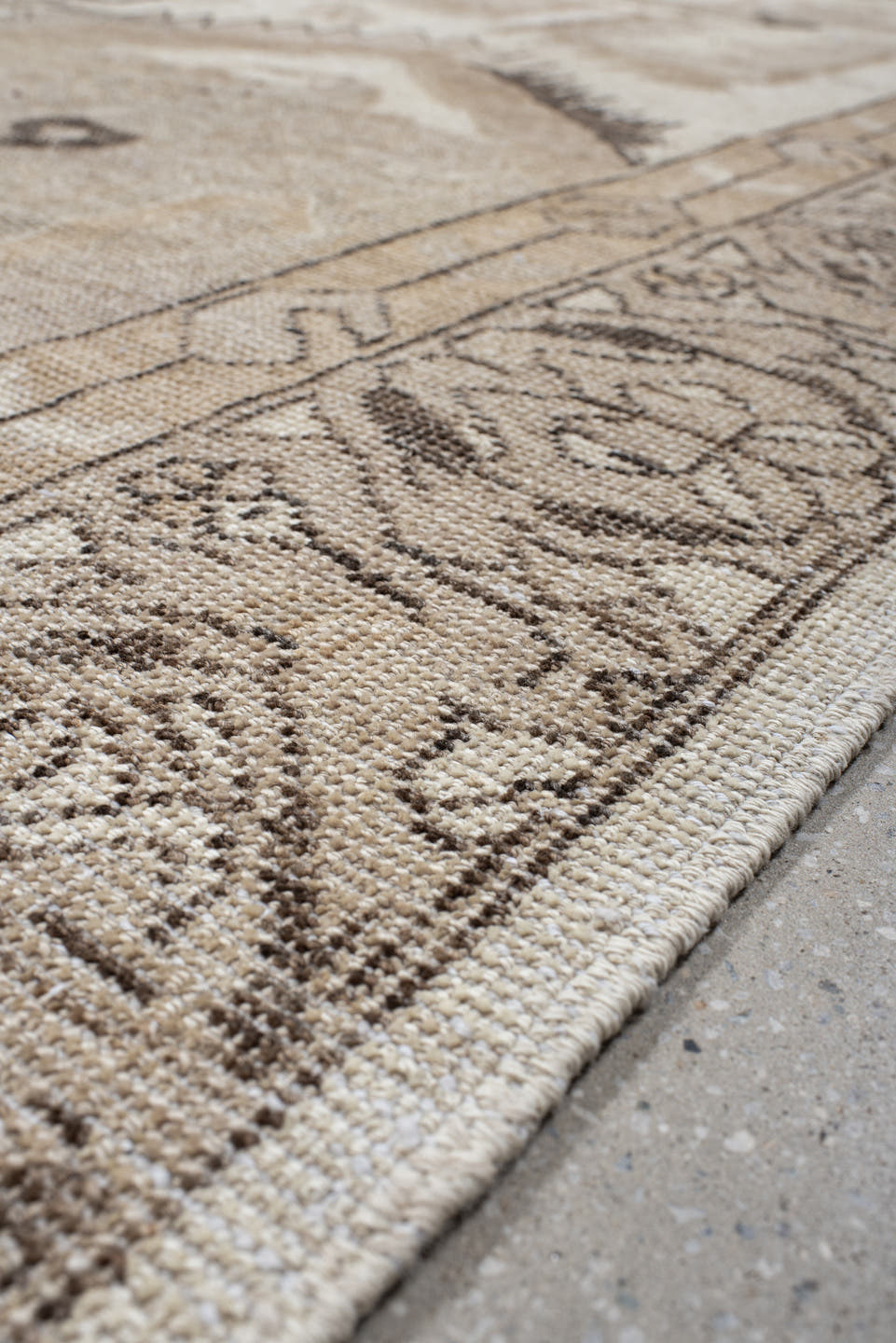8' x 10' one-of-a-kind handmade vintage Kars large size rug. Color palette: ivory, taupe, beige, camel, charcoal, gray