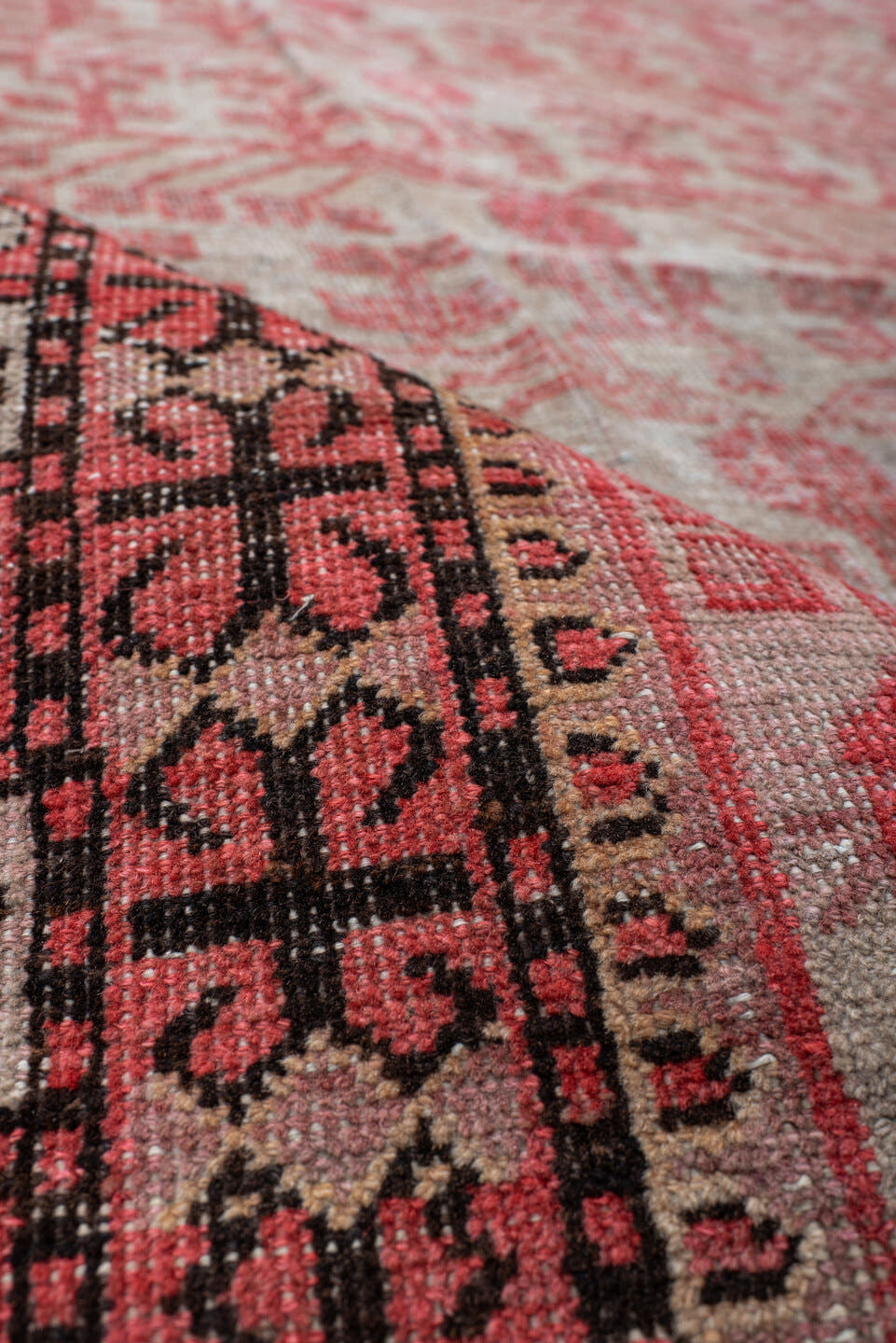 6' x 11' one-of-a-kind handmade vintage Khotan large size rug. Color palette: rose, ivory, charcoal, crimson, blush, taupe
