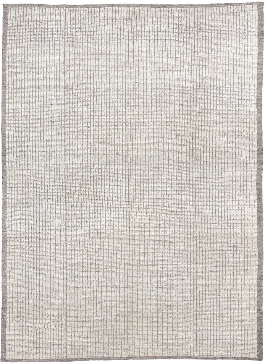 9' x 12' one-of-a-kind handmade vintage Tulu large size rug. Color palette: ivory, taupe, gray, beige