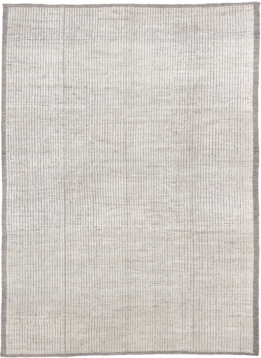 9' x 12' one-of-a-kind handmade vintage Tulu large size rug. Color palette: ivory, taupe, gray, beige