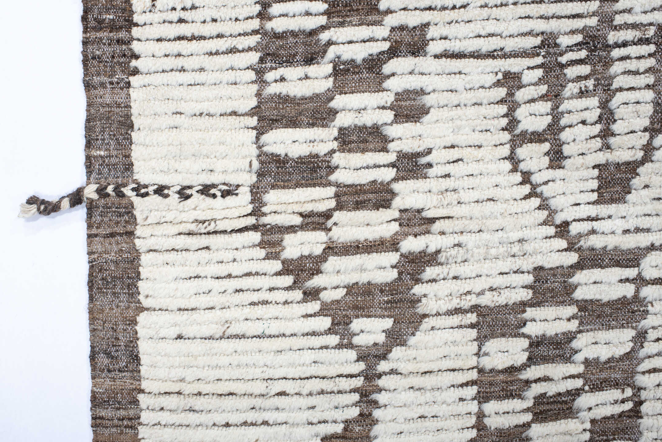10' x 14' one-of-a-kind handmade vintage Tulu large size rug. Color palette: ivory, taupe, brown, beige, gray