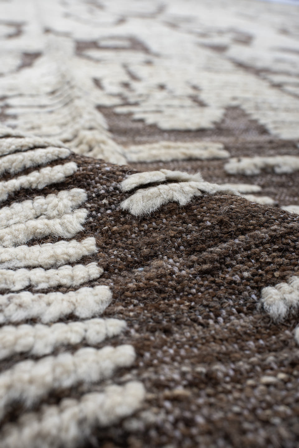 10' x 14' one-of-a-kind handmade vintage Tulu large size rug. Color palette: ivory, taupe, brown, beige, gray