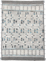 10' x 13' one-of-a-kind handmade vintage Tulu large size rug. Color palette: ivory, charcoal, turquoise, gray, black, teal