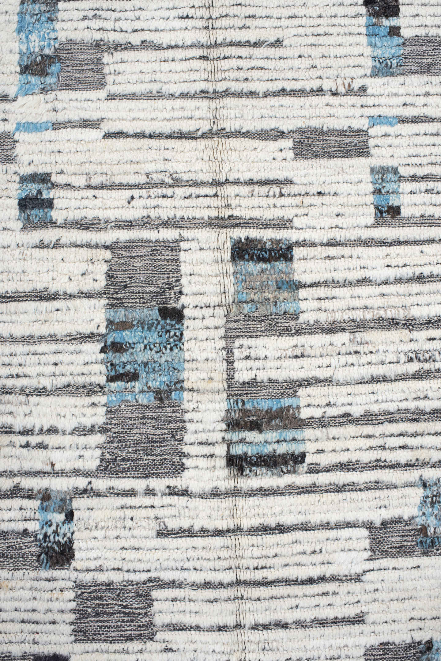 10' x 13' one-of-a-kind handmade vintage Tulu large size rug. Color palette: ivory, charcoal, turquoise, gray, black, teal