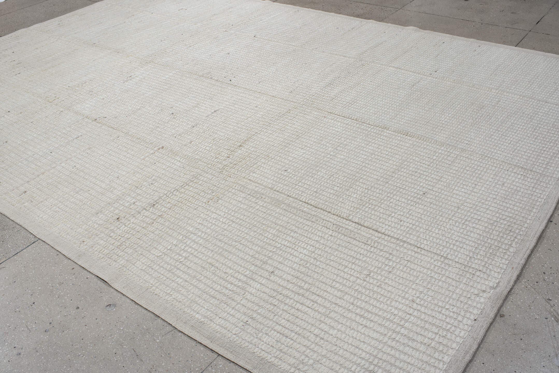 9' x 12' one-of-a-kind handmade vintage Tulu large size rug. Color palette: ivory, cream, beige, taupe, gray