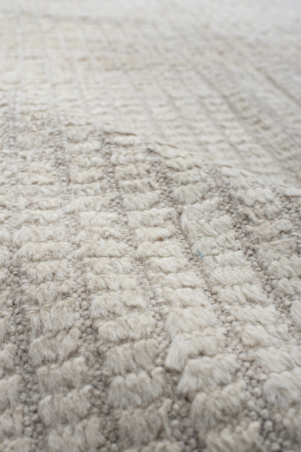 9' x 12' one-of-a-kind handmade vintage Tulu large size rug. Color palette: ivory, cream, beige, taupe, gray