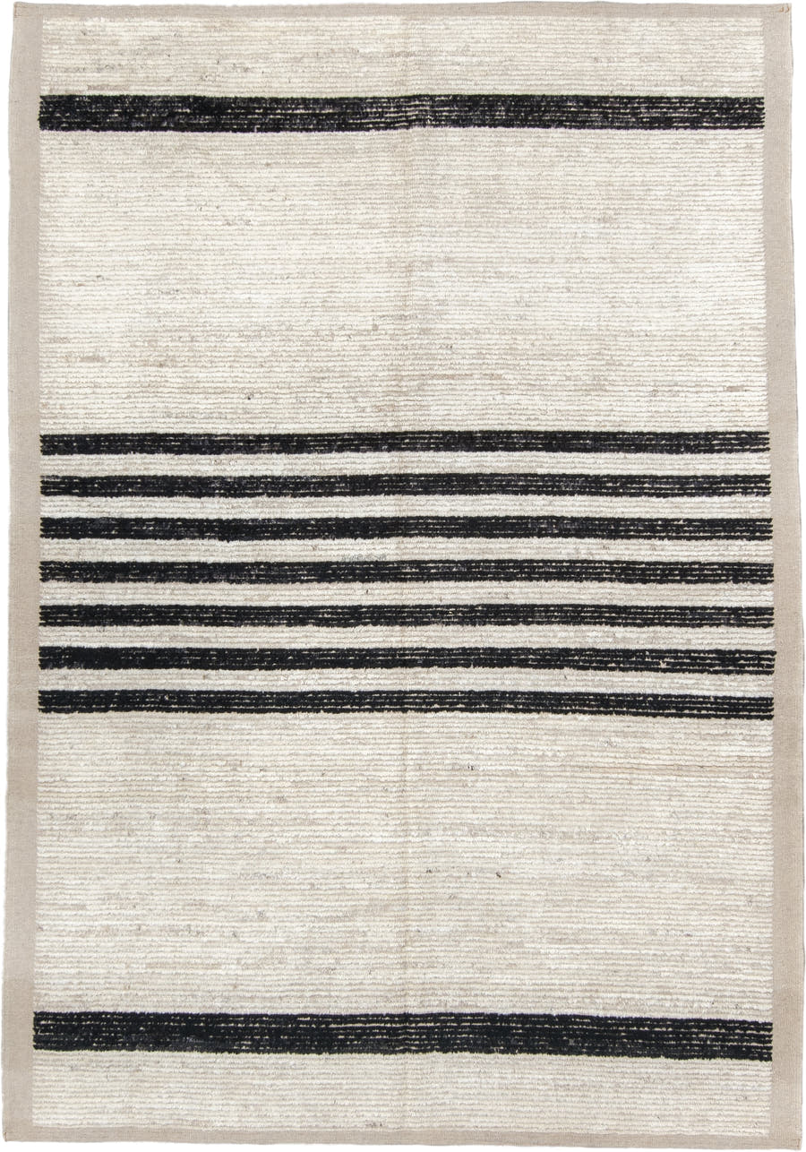 6' x 9' one-of-a-kind handmade vintage Tulu medium size rug. Color palette: ivory, charcoal, beige, gray, black