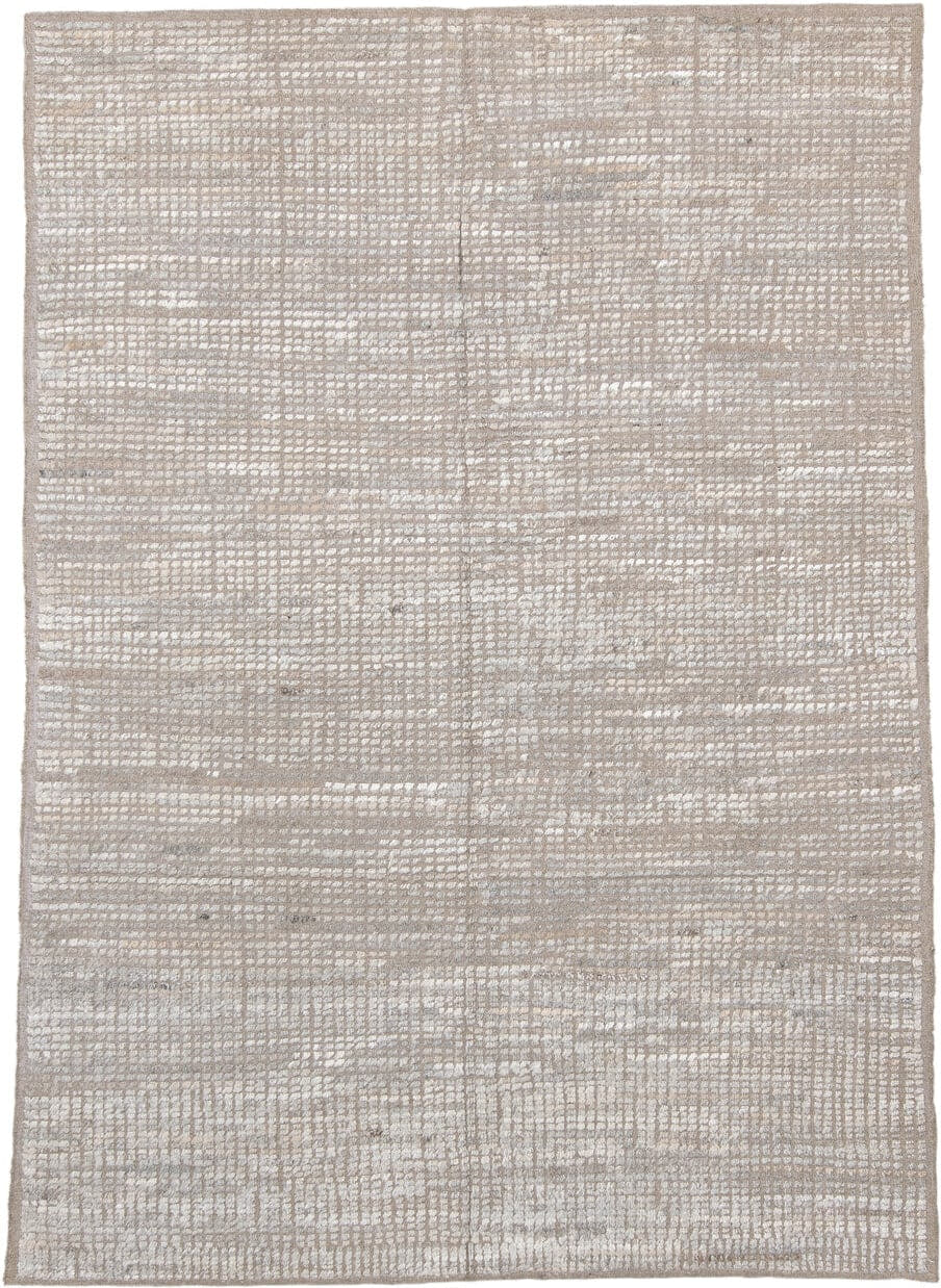 6' x 9' one-of-a-kind handmade vintage Tulu medium size rug. Color palette: ivory, taupe, beige, cream, light gray, gray