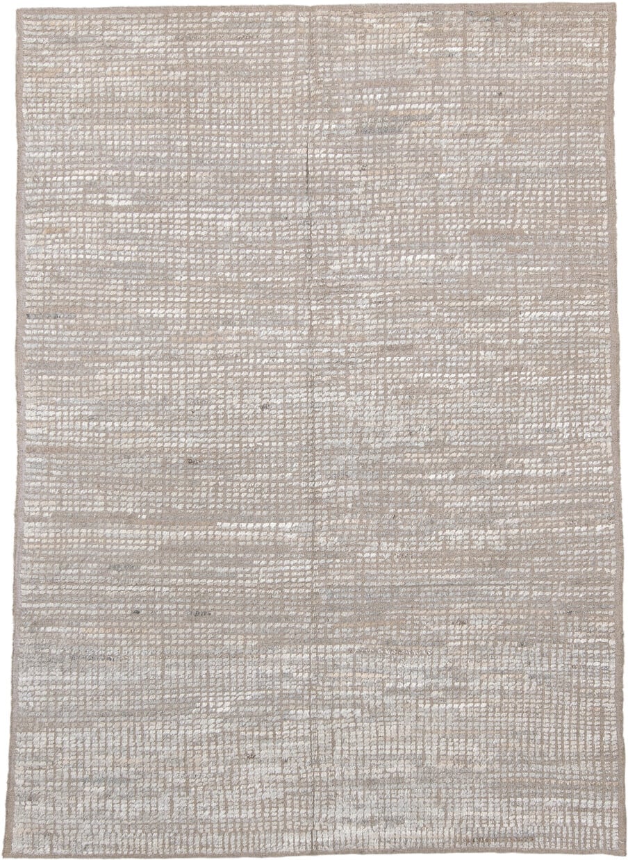 6' x 9' one-of-a-kind handmade vintage Tulu medium size rug. Color palette: ivory, taupe, beige, cream, light gray, gray