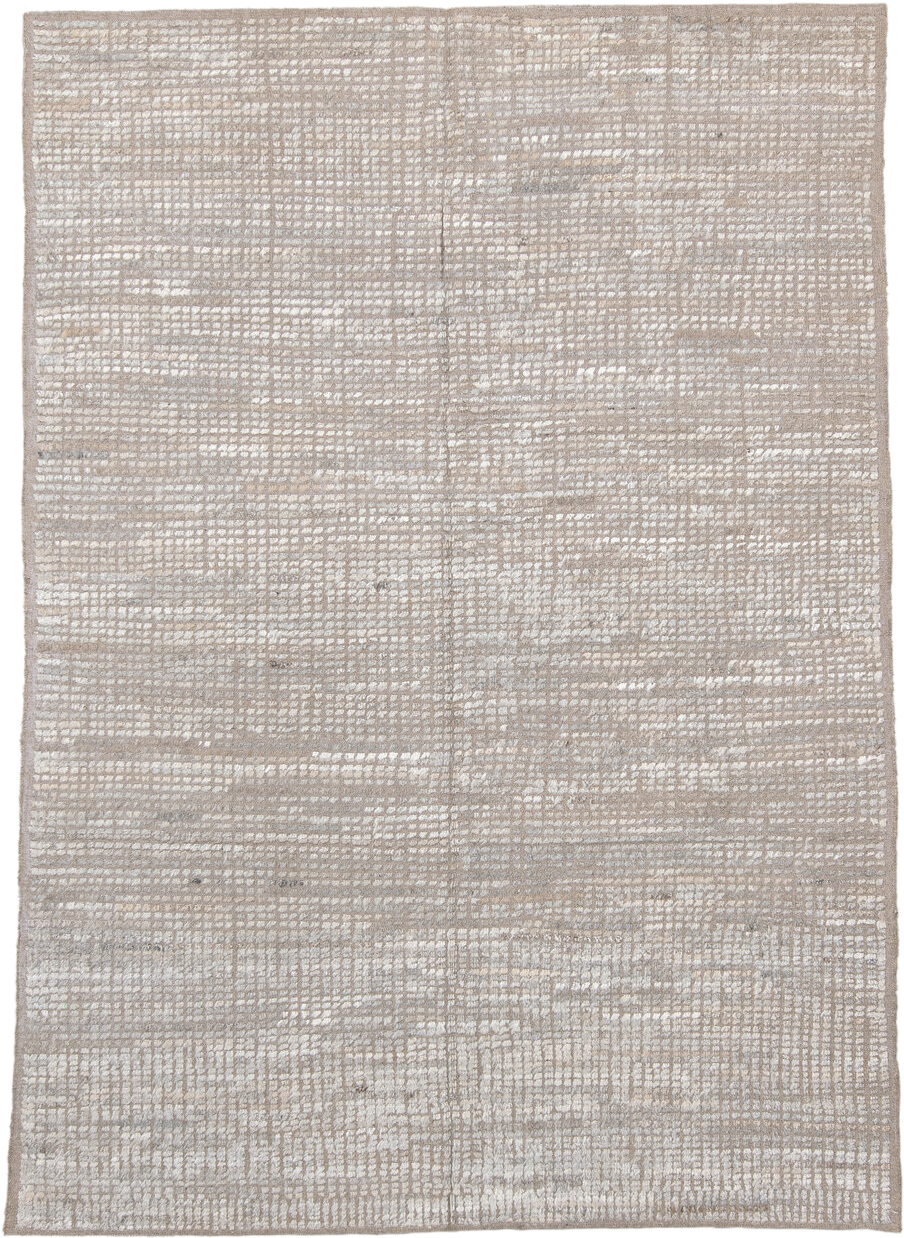 6' x 9' one-of-a-kind handmade vintage Tulu medium size rug. Color palette: ivory, taupe, beige, cream, light gray, gray