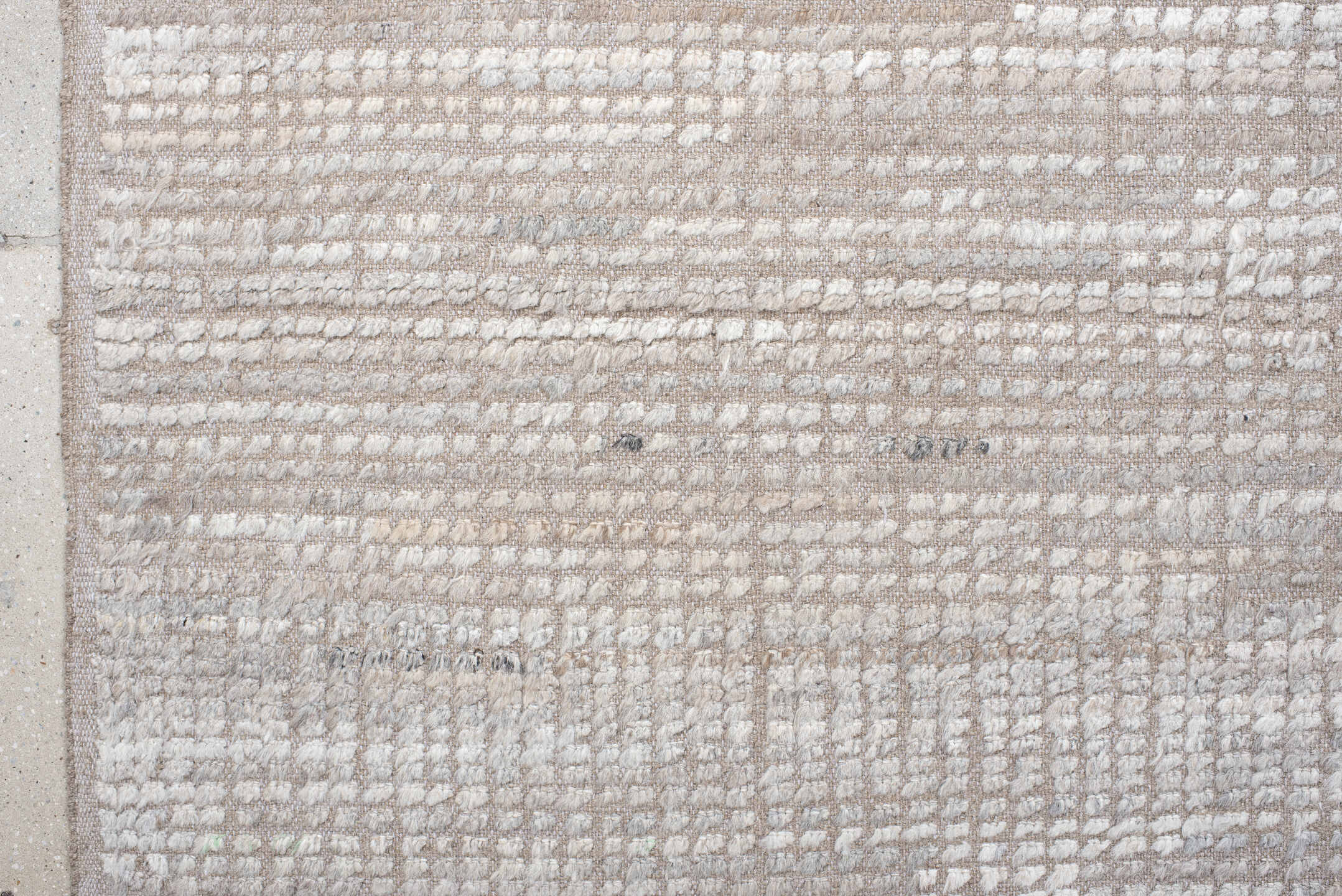 6' x 9' one-of-a-kind handmade vintage Tulu medium size rug. Color palette: ivory, taupe, beige, cream, light gray, gray