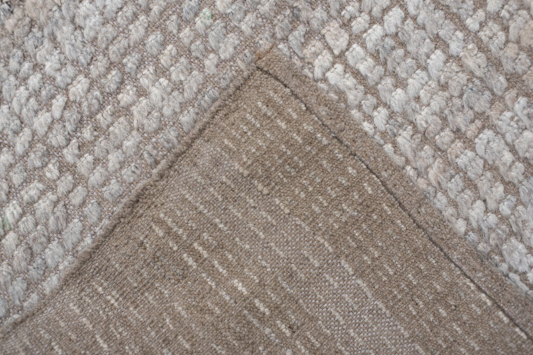 6' x 9' one-of-a-kind handmade vintage Tulu medium size rug. Color palette: ivory, taupe, beige, cream, light gray, gray
