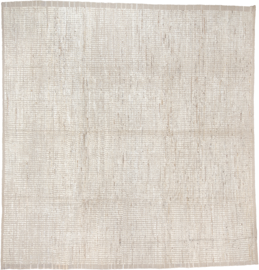12' x 12' one-of-a-kind handmade vintage Tulu oversize rug. Color palette: ivory, beige, taupe, cream, gray