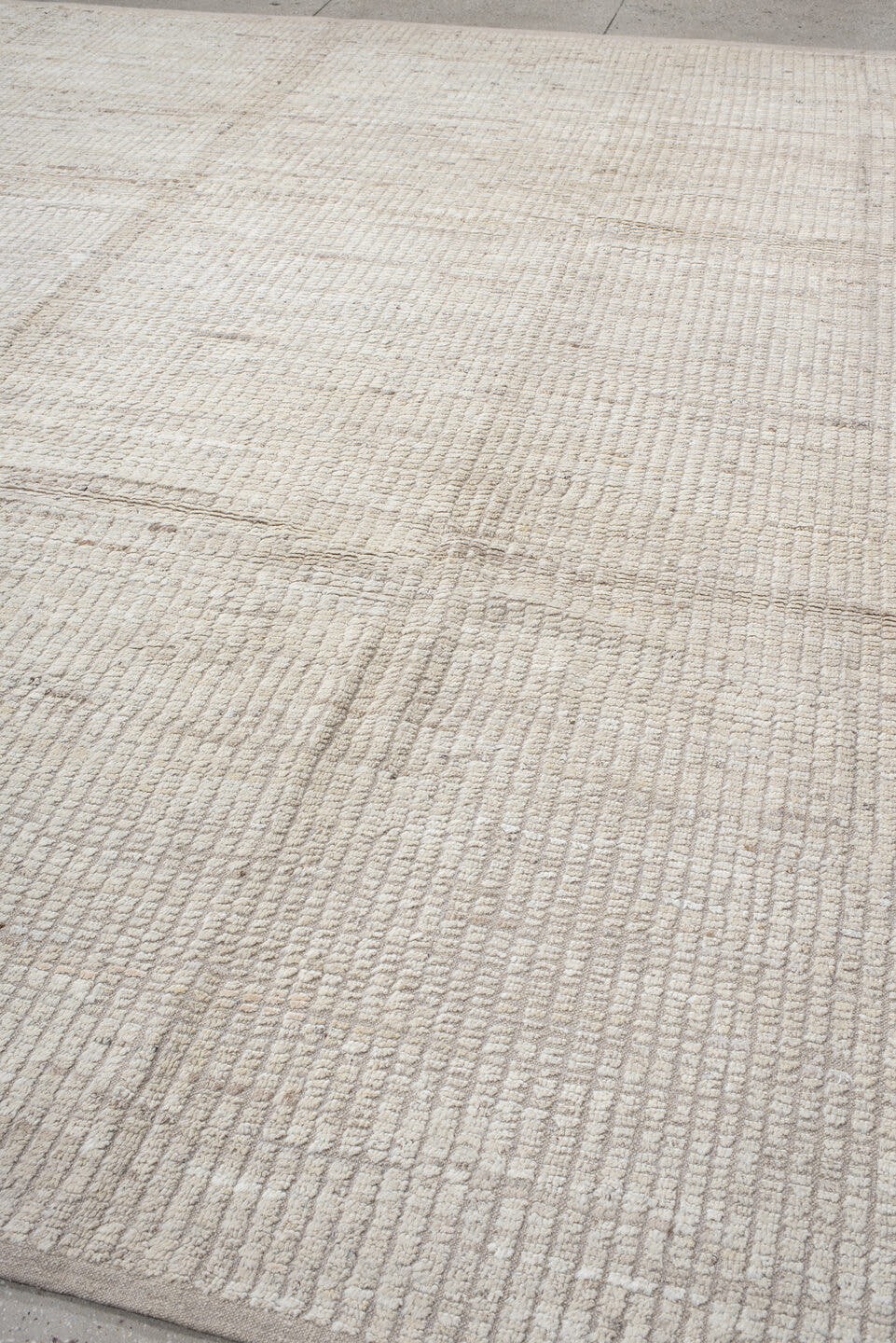 12' x 12' one-of-a-kind handmade vintage Tulu oversize rug. Color palette: ivory, beige, taupe, cream, gray