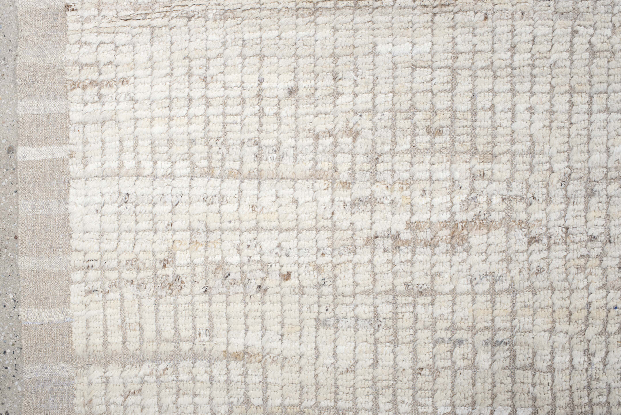 12' x 12' one-of-a-kind handmade vintage Tulu oversize rug. Color palette: ivory, beige, taupe, cream, gray