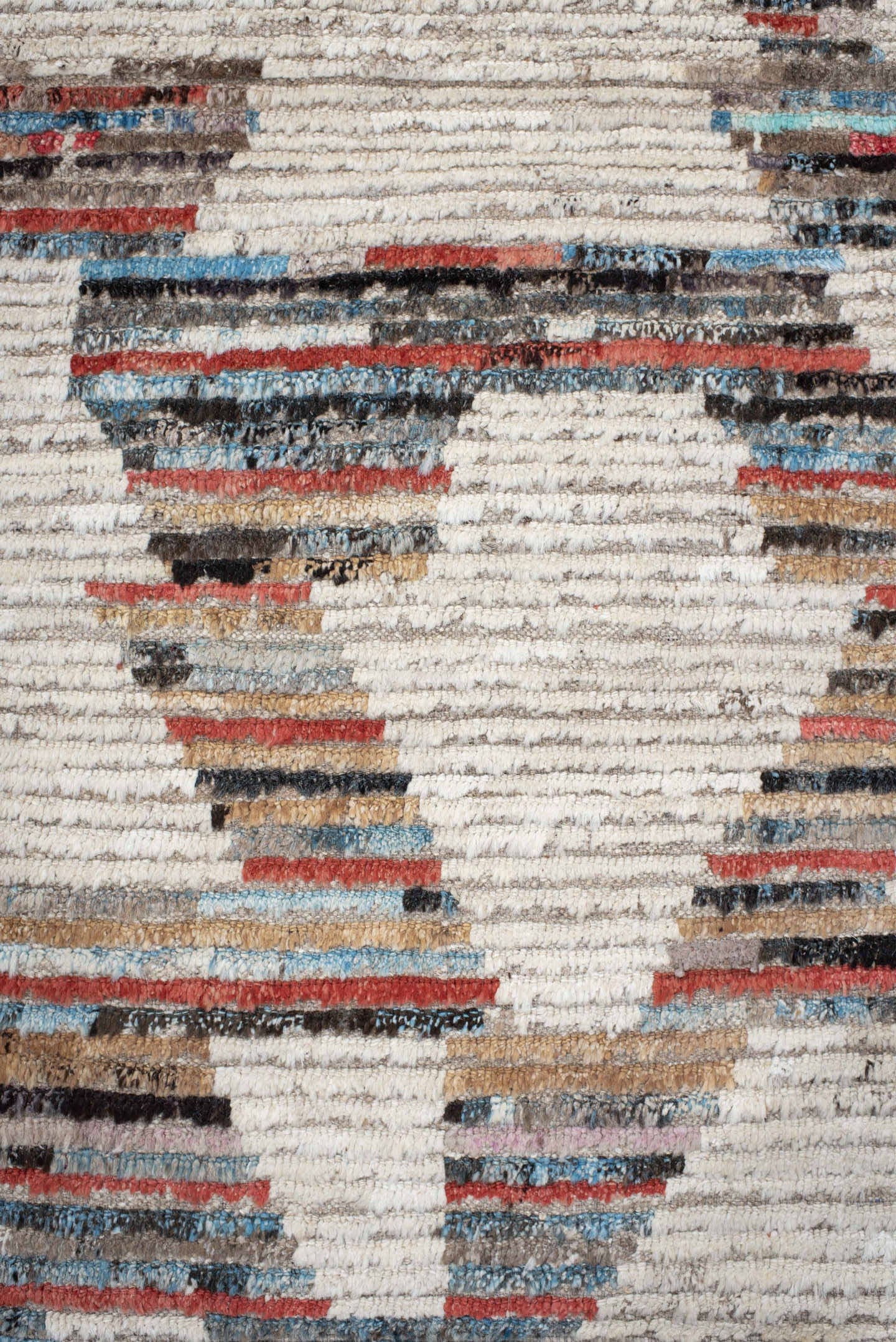 3' x 8' one-of-a-kind handmade vintage Tulu runner rug. Color palette: ivory, taupe, sky blue, rust, charcoal, camel, gray