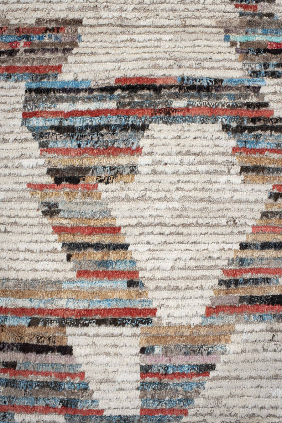 3' x 8' one-of-a-kind handmade vintage Tulu runner rug. Color palette: ivory, taupe, sky blue, rust, charcoal, camel, gray