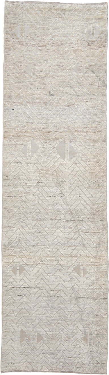 3' x 10' one-of-a-kind handmade vintage Tulu runner rug. Color palette: ivory, cream, taupe, beige, light gray, gray