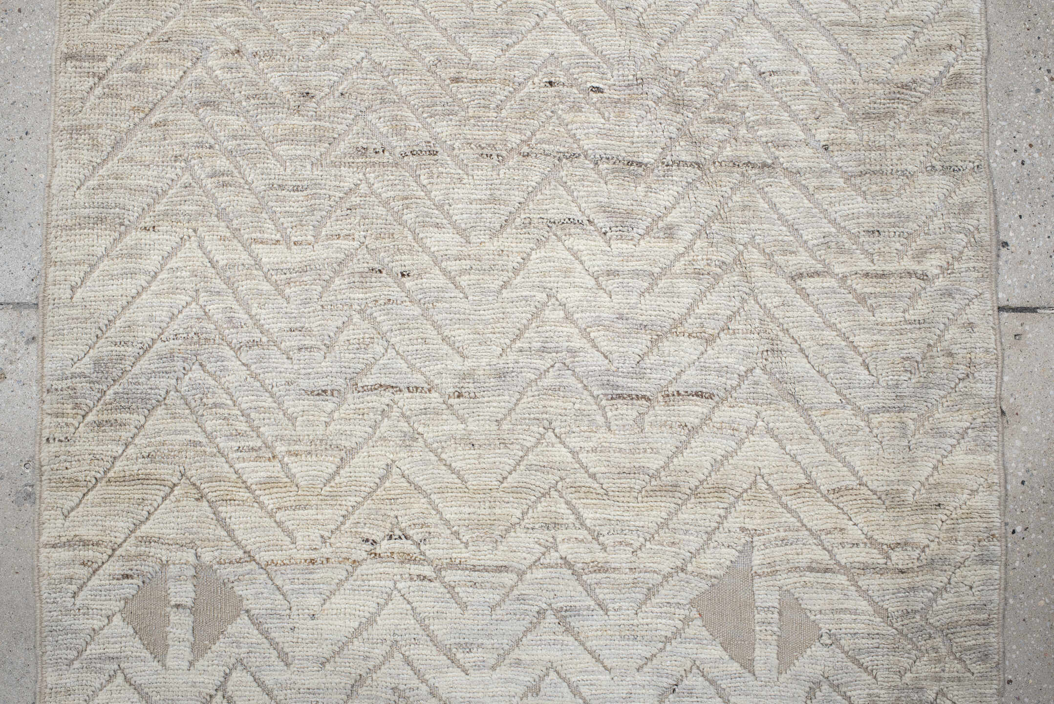 3' x 10' one-of-a-kind handmade vintage Tulu runner rug. Color palette: ivory, cream, taupe, beige, light gray, gray