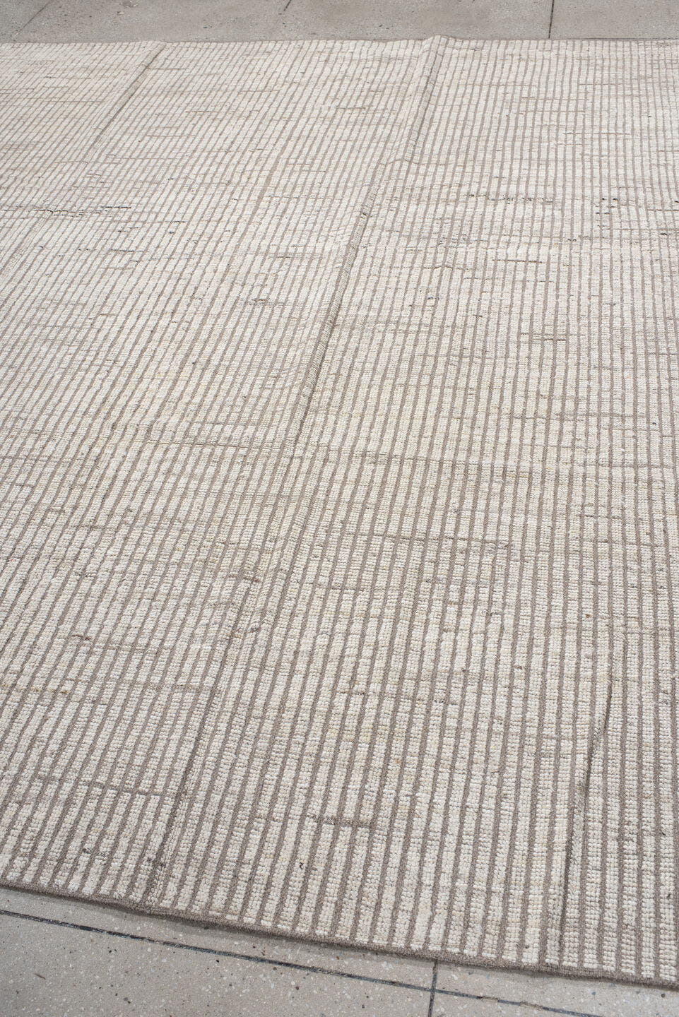 8' x 9' one-of-a-kind handmade vintage Tulu rug. Color palette: ivory, taupe, beige, cream, gray