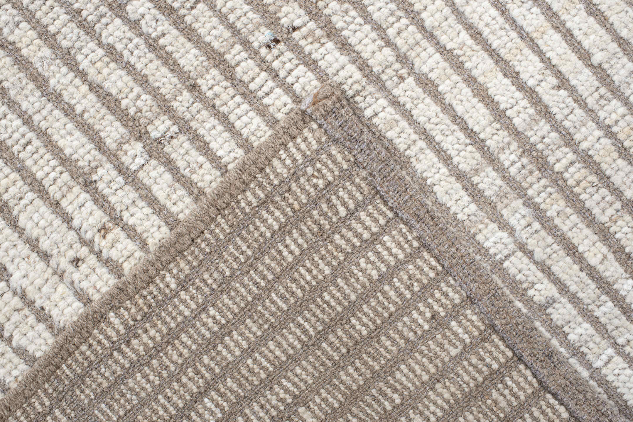 8' x 9' one-of-a-kind handmade vintage Tulu rug. Color palette: ivory, taupe, beige, cream, gray