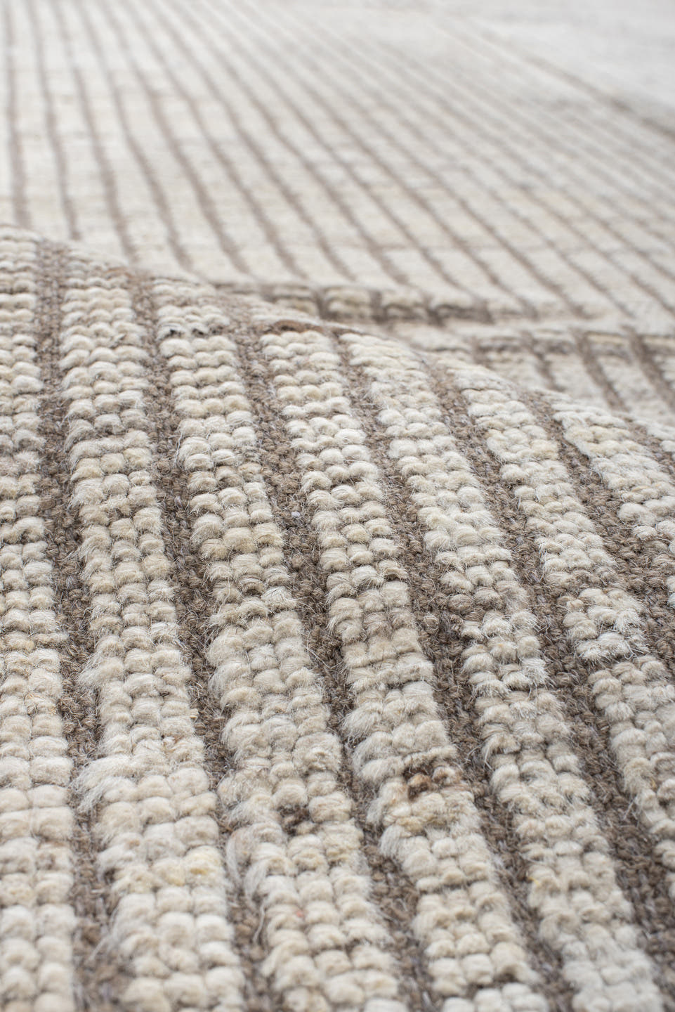 8' x 9' one-of-a-kind handmade vintage Tulu rug. Color palette: ivory, taupe, beige, cream, gray