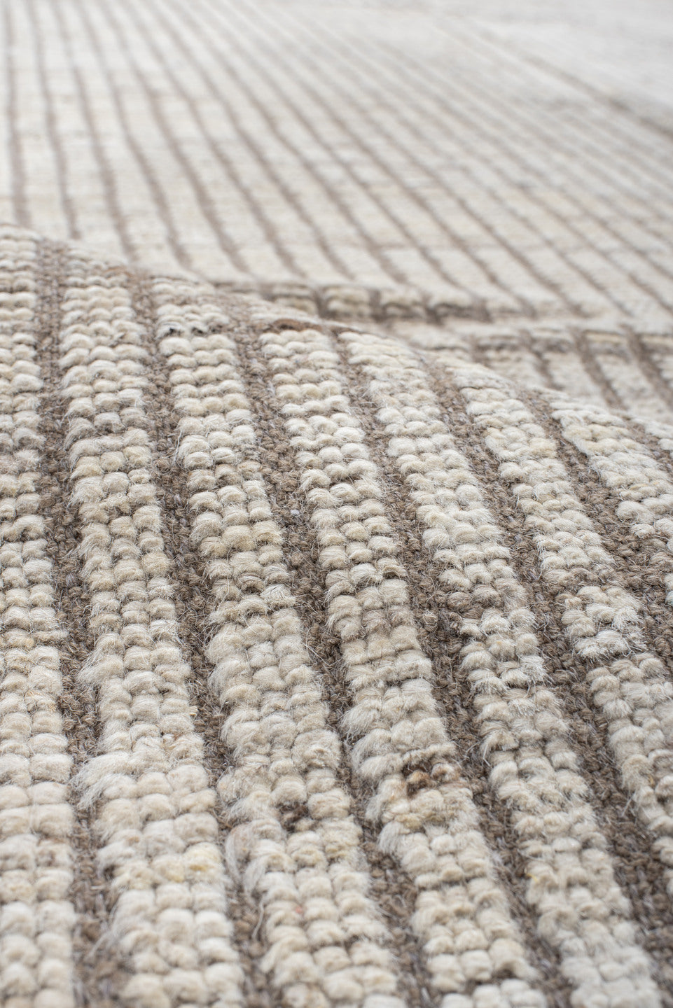 8' x 9' one-of-a-kind handmade vintage Tulu rug. Color palette: ivory, taupe, beige, cream, gray