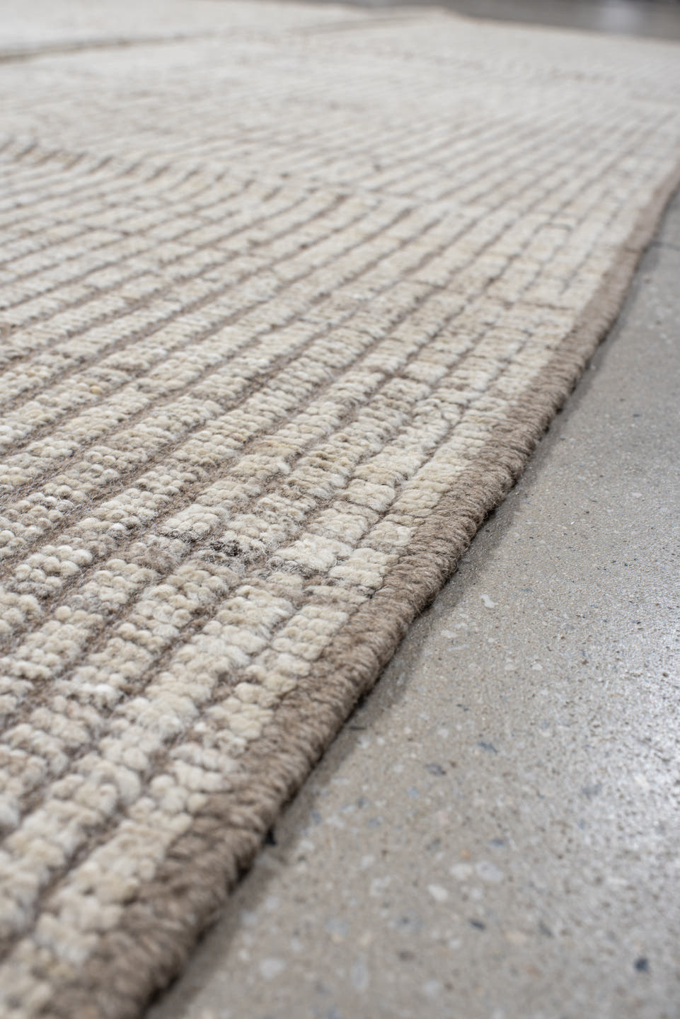 8' x 9' one-of-a-kind handmade vintage Tulu rug. Color palette: ivory, taupe, beige, cream, gray