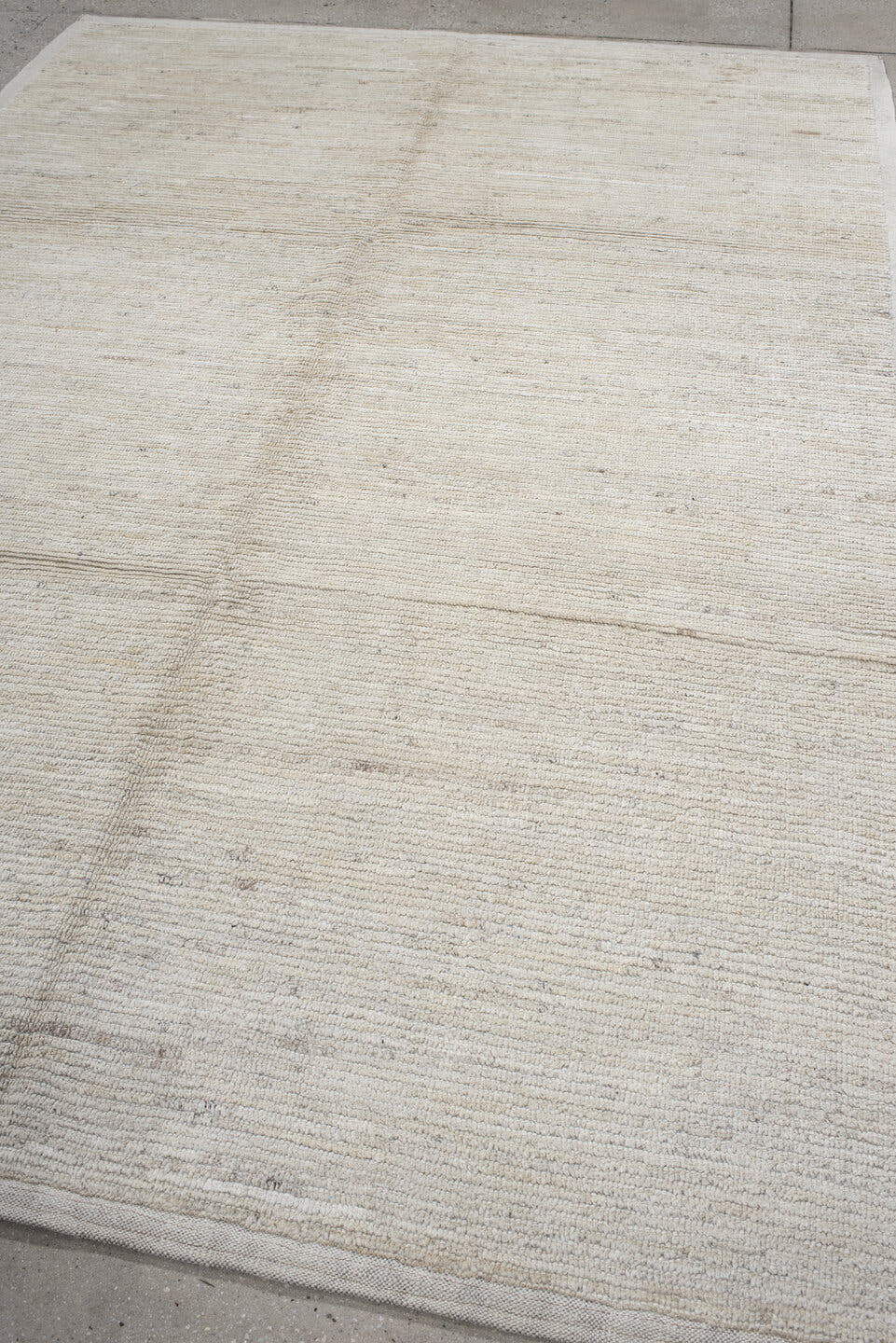 6' x 9' one-of-a-kind handmade vintage Tulu medium size rug. Color palette: ivory, cream, beige, taupe, light gray, gray