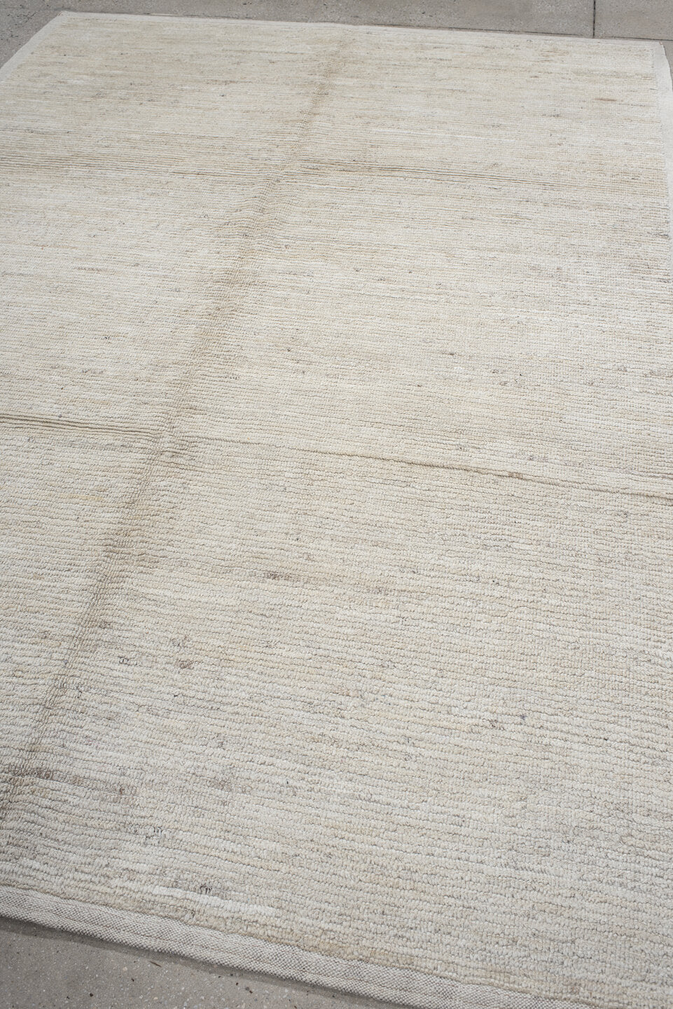 6' x 9' one-of-a-kind handmade vintage Tulu medium size rug. Color palette: ivory, cream, beige, taupe, light gray, gray