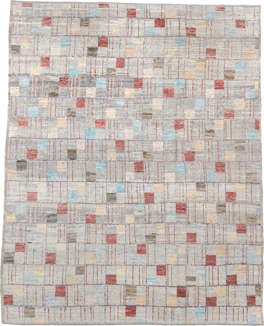 8' x 10' one-of-a-kind handmade vintage Tulu large size rug. Color palette: brown, dark gray, gainsboro, gray, light blue