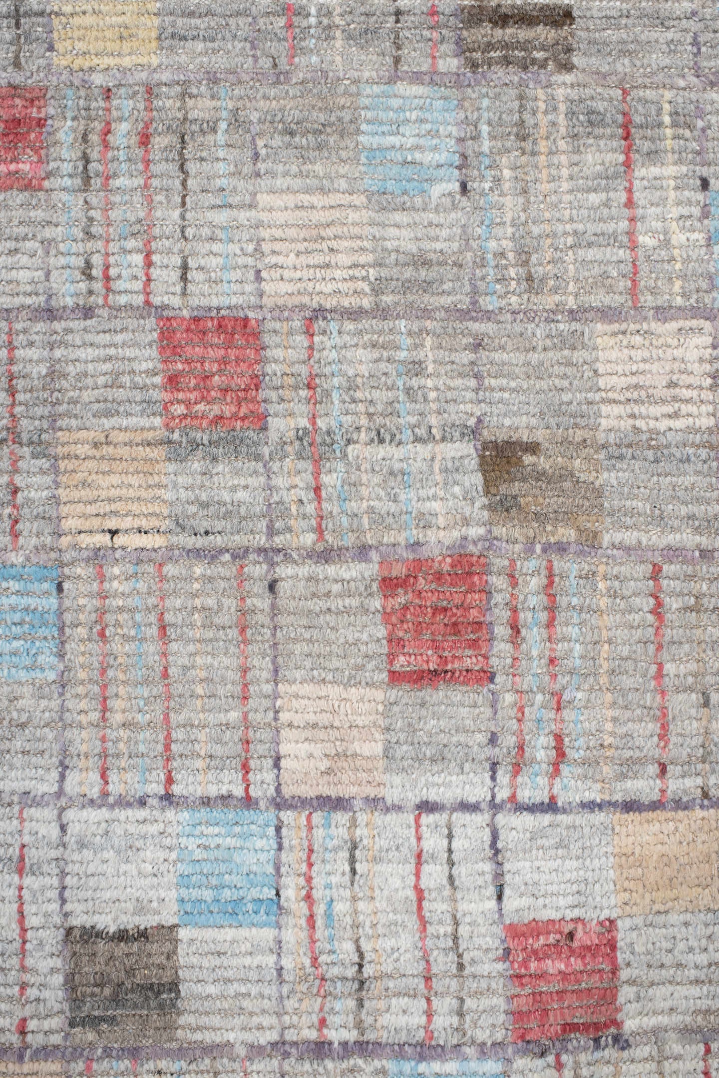 8' x 10' one-of-a-kind handmade vintage Tulu large size rug. Color palette: gray, ivory, faded red, pale blue, beige, taupe