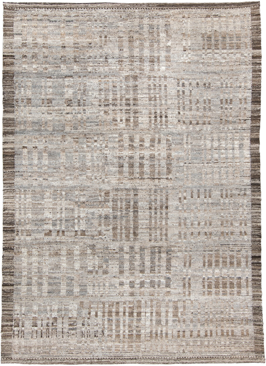 6' x 9' one-of-a-kind handmade vintage Tulu medium size rug. Color palette: ivory, taupe, beige, brown, gray, cream