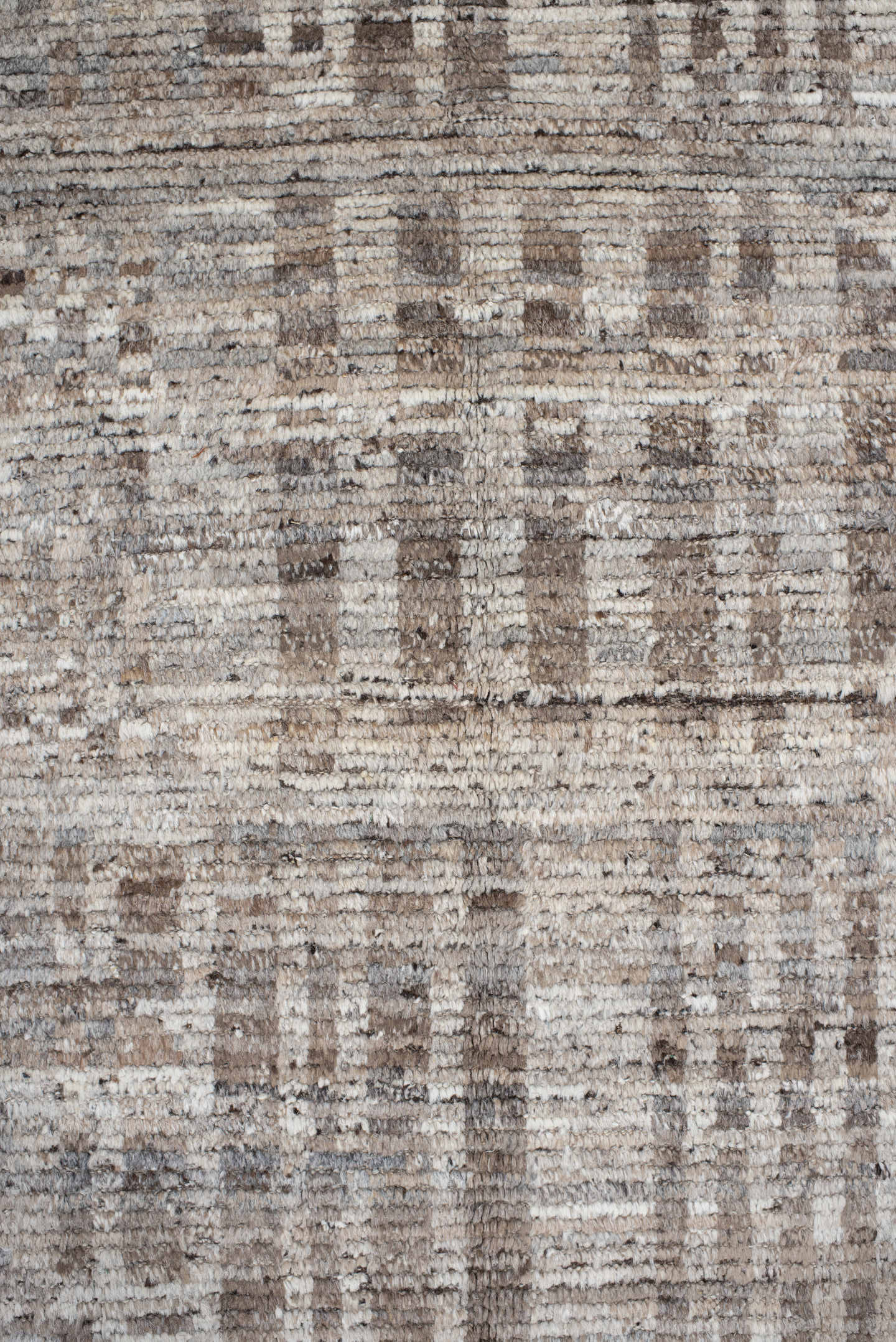 6' x 9' one-of-a-kind handmade vintage Tulu medium size rug. Color palette: ivory, taupe, beige, brown, gray, cream